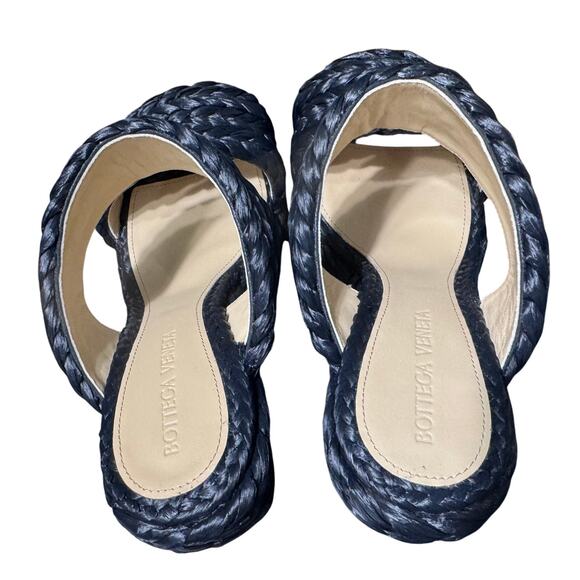 New Auth. Bottega Veneta Trinity Black Raffia Braided Platform Heel Sandals 38.5 - Picture 6 of 10